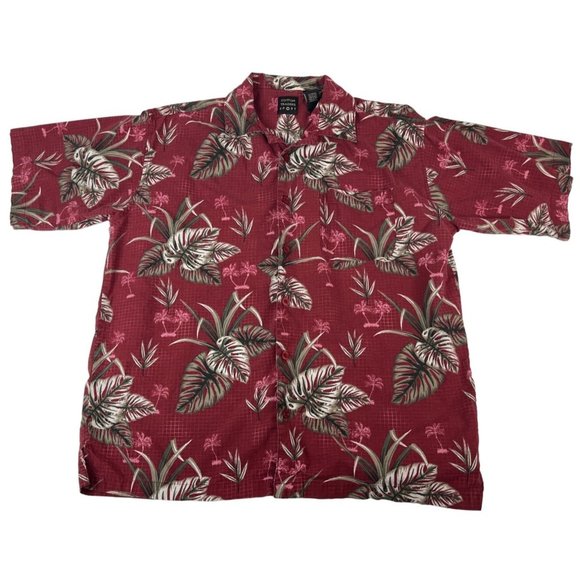 Cotton Traders Sport Other - Cotton Traders Sport Men's Hawaiian Shirt L Red Green White Palm Trees Nature